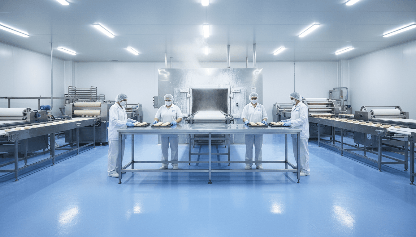 SARLFA freezer operations — workers in commercial bakery cold storage facility