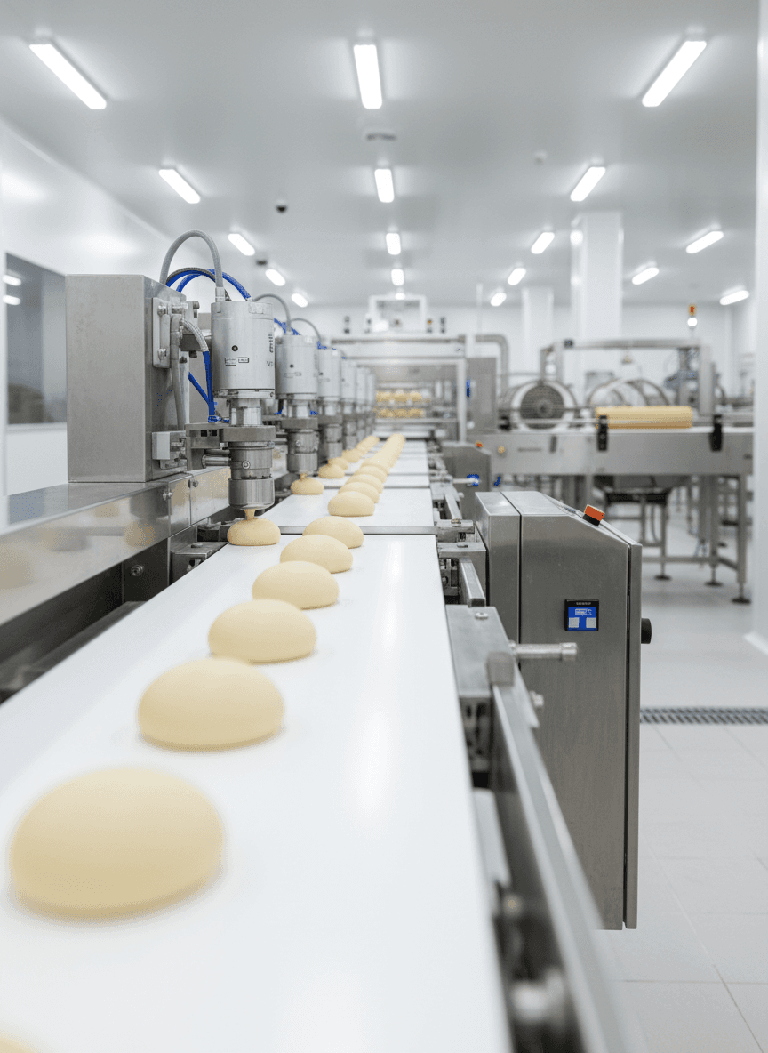 SARLFA semi-finished pastries on freezer racks — commercial bakery operations